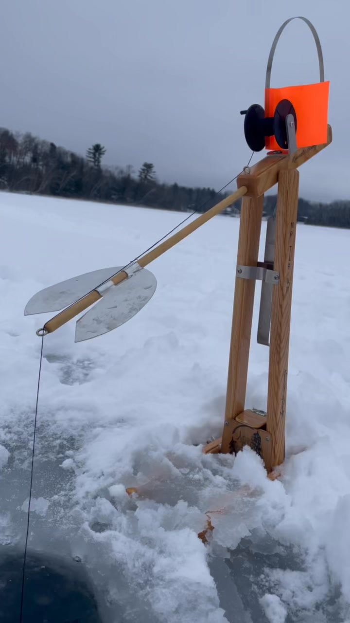 rod holder tip ups for ice fishing Bullnose Original Blue Down-Tip Up and it folds down flat for storage Ice Fishing Tip Down Clam
