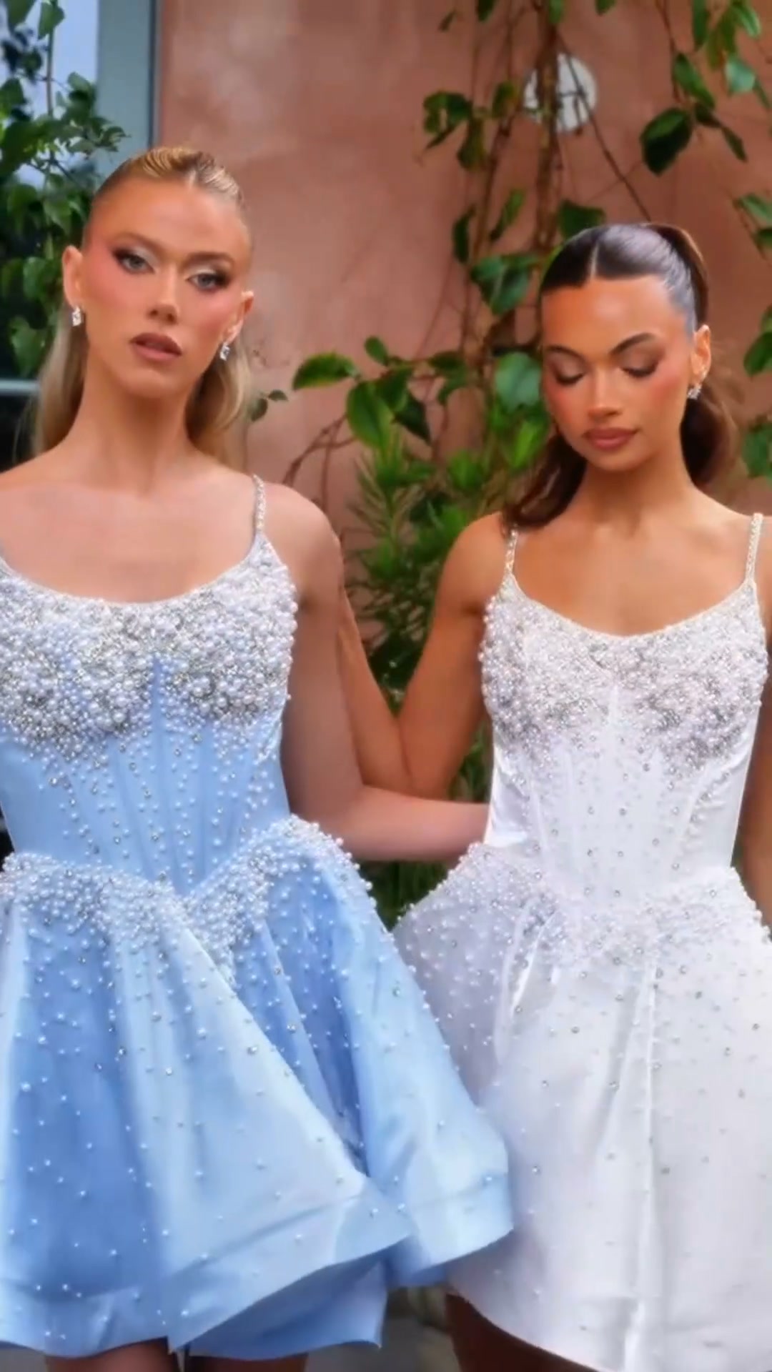 whatchamacallit homecoming dresses what's better than hoco with your bestie? 💙✨ Portia & Scarlett #WhatchamaCallit , #white #whitedress #sparkles #sequins #obsessed #sleek #elegant #lace details #fun #statement #pearls #homecoming gold two piece outfit