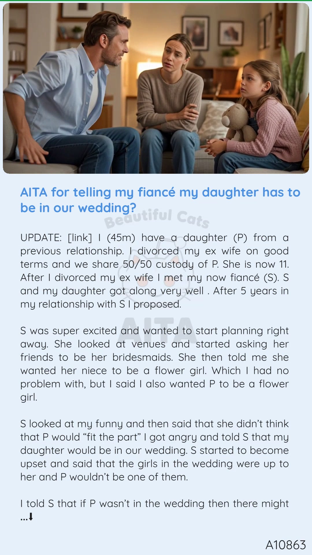 AITA for telling my fiancé my 🏆 daughter has to be in our wedding ...