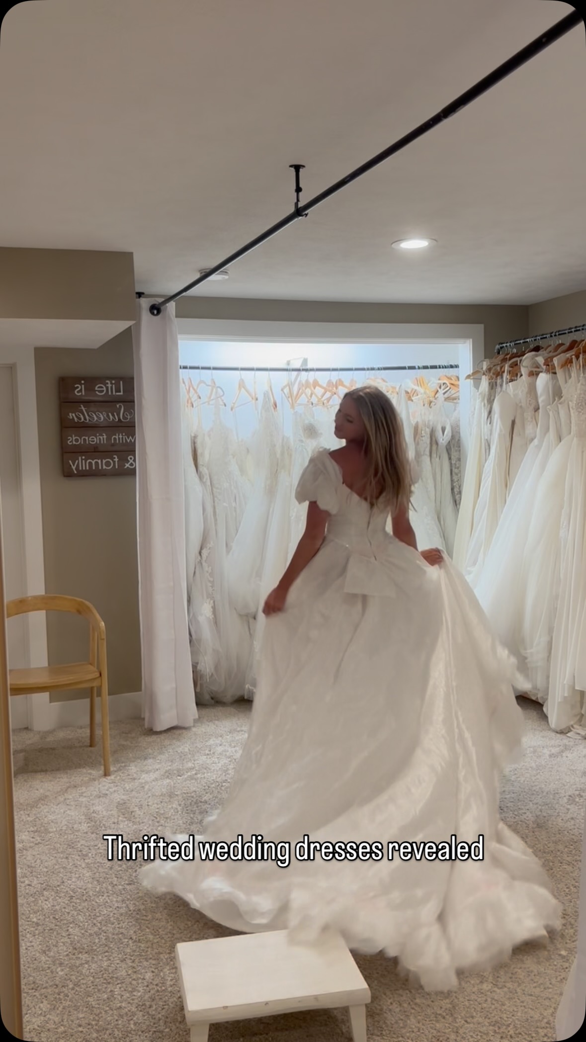 I hit the thrift store jackpot 😱, While I was camping, I stumbled across a tiny thrift store with so many vintage wedding dresses. The craziest part? There wasn’t a fitting room, and my tent was 