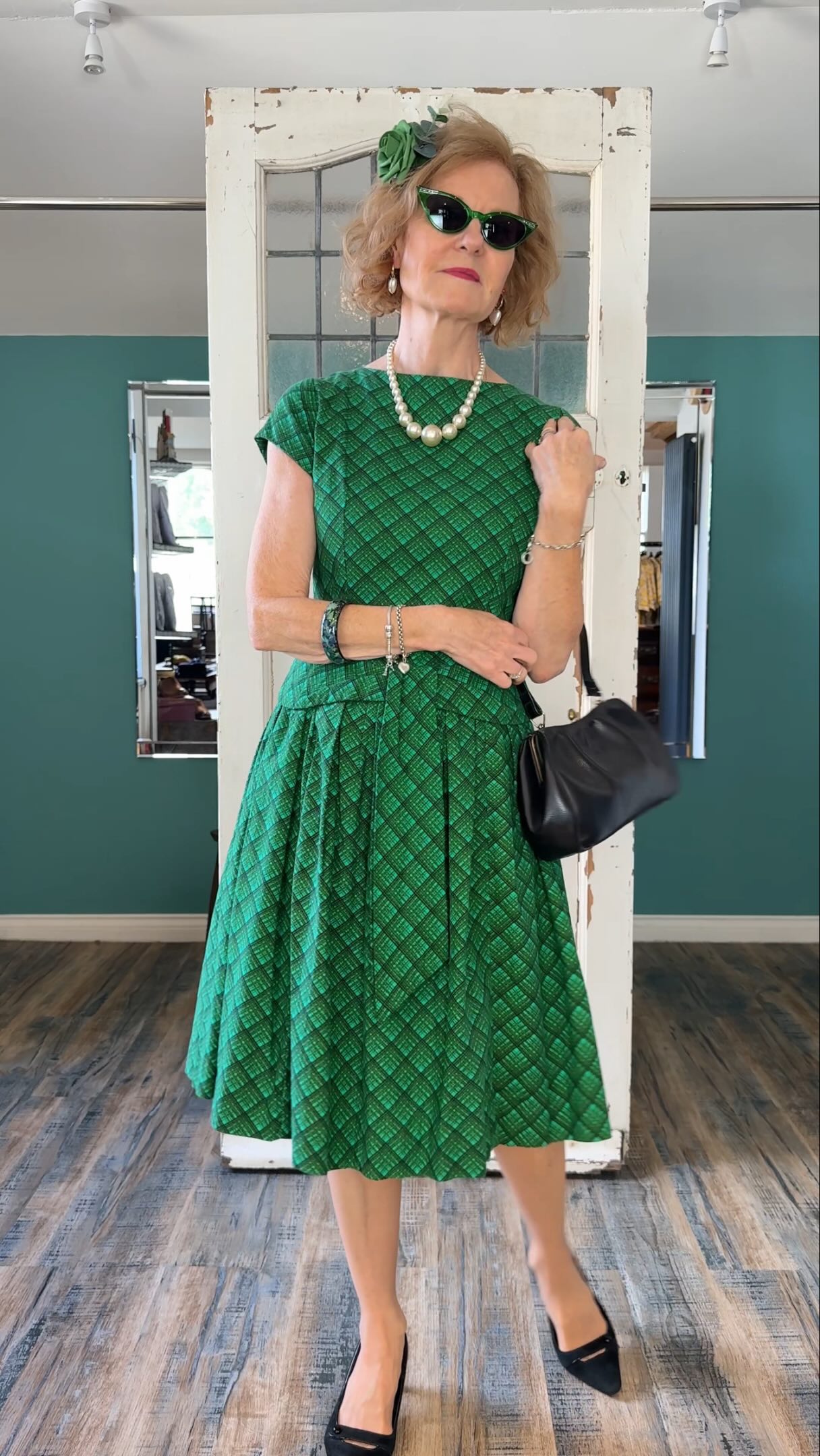 green race day dress Get ready for @goodwoodrevival with Helene! She has chosen a beautiful true vintage dress, bringing a touch of classic glamour to the weekend 💚, #RevivalVintage #GoodwoodRevival Graduation T-shirts