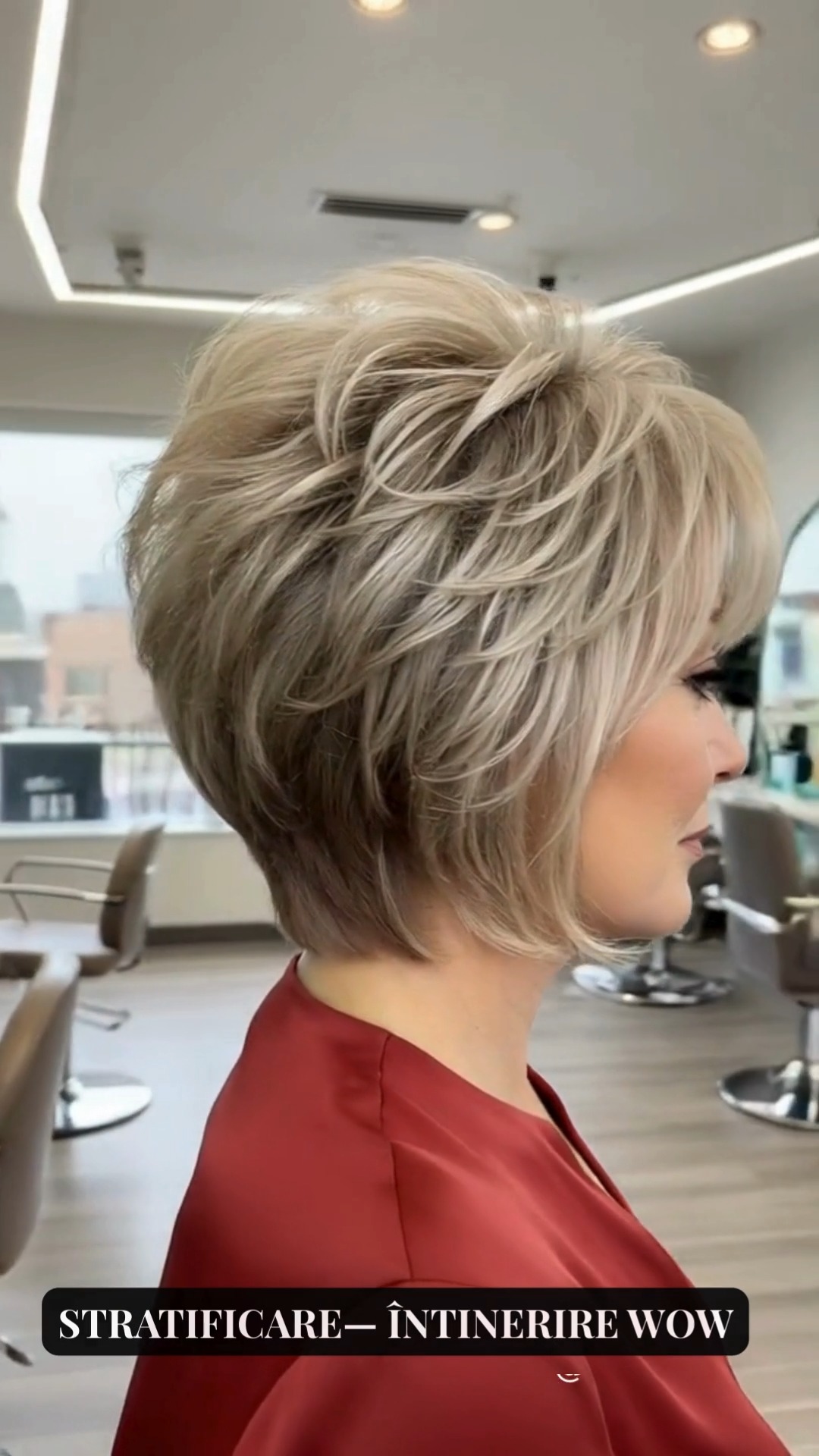 Pixie blond închis — întinerire vizibilă Pixie stratificat în nuanțe de ...
