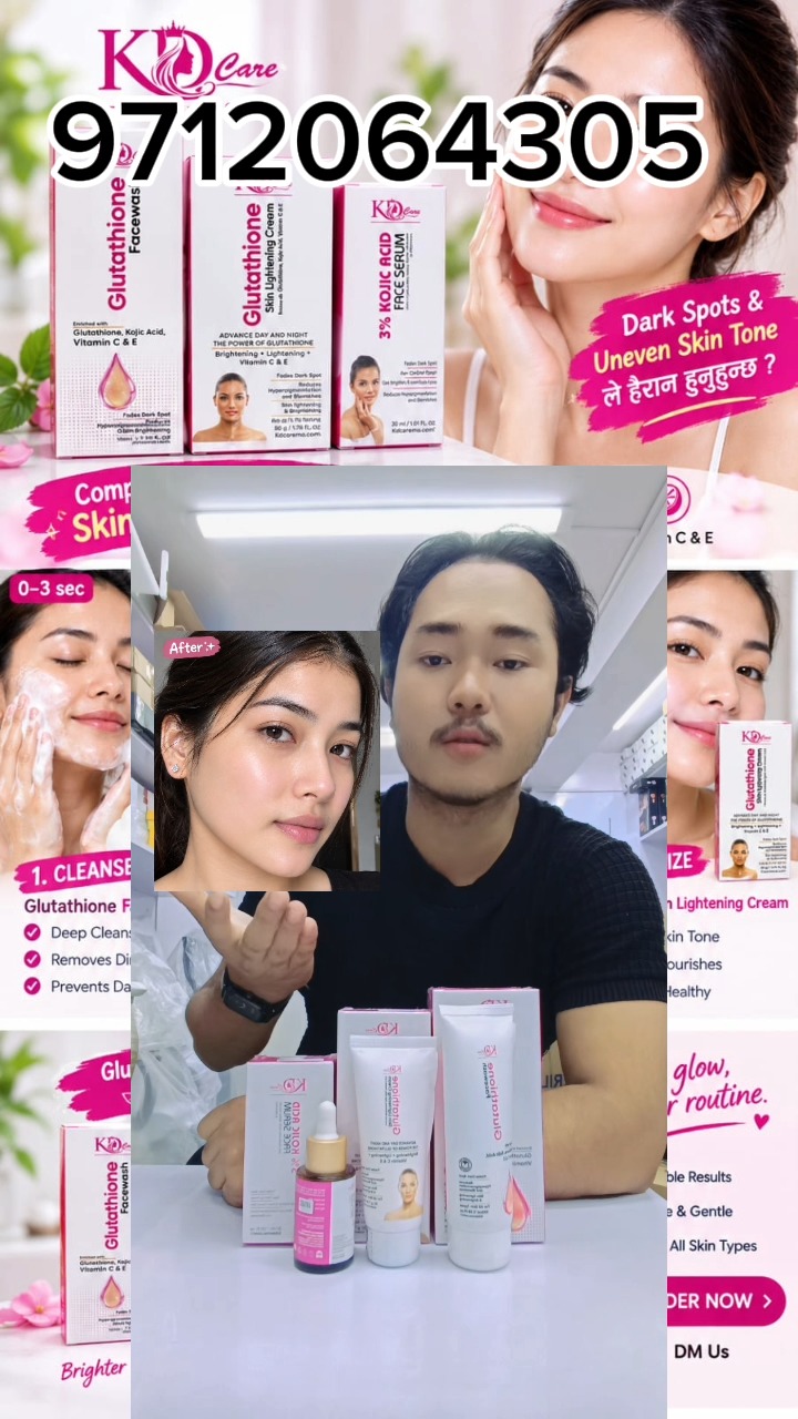 ✨ *Glow starts with the right routine!* ✨, Cleanse 🫧 Hydrate 💧 Glow ✨, Meet your *KD Care Glutathione 3-Step Skincare Set* 💛, 🫧 Glutathione Face Wash, 💧 Glutathione Cream, ✨ Glutathione Serum, Your 