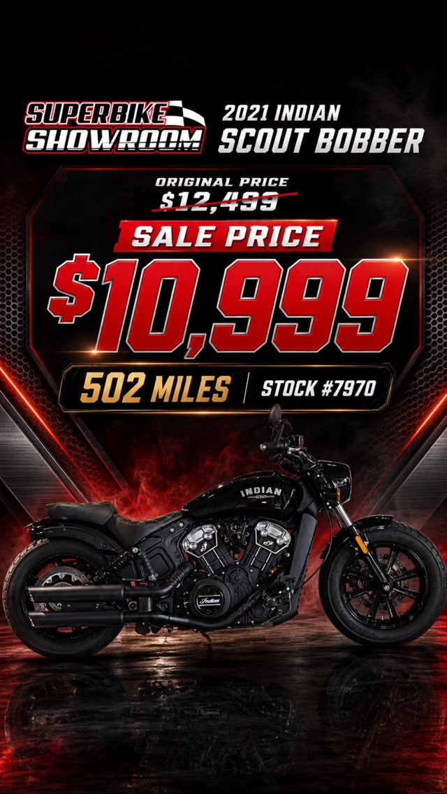🏍️ 2021 Indian Scout Bobber ABS 💵 $10,999.00 ⏲ 502 miles