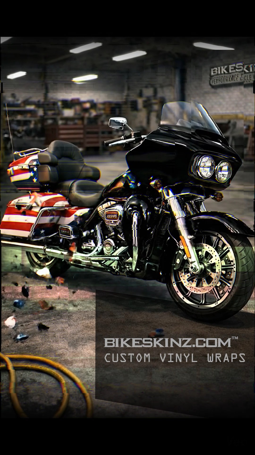 Red, white, and blue on a Harley-Davidson Road Glide. This
