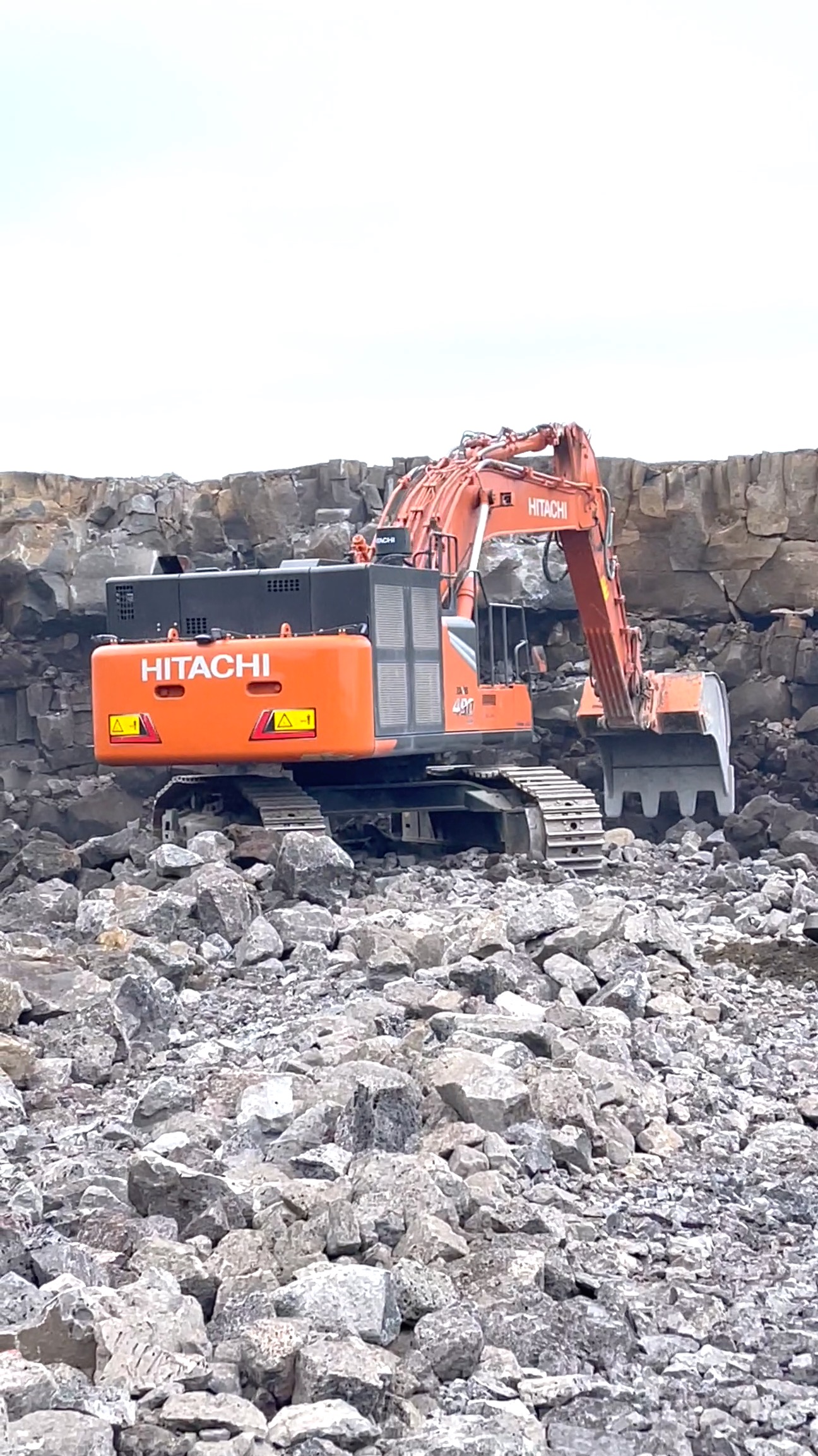 Hitachi ZX490 loading rock at a quarry in Iceland.