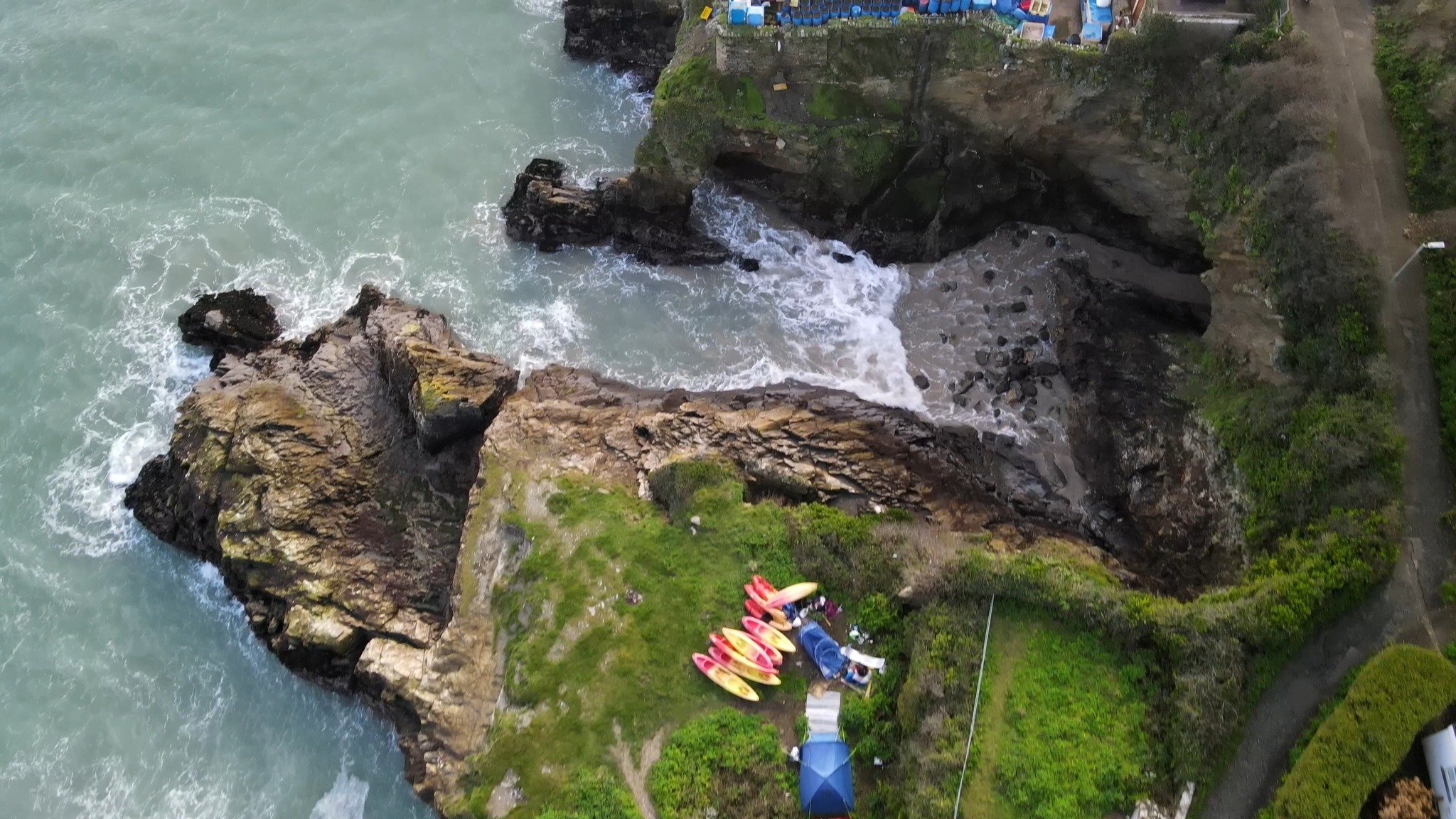 An aerial view. After a family of five and two dogs were rescued by ...