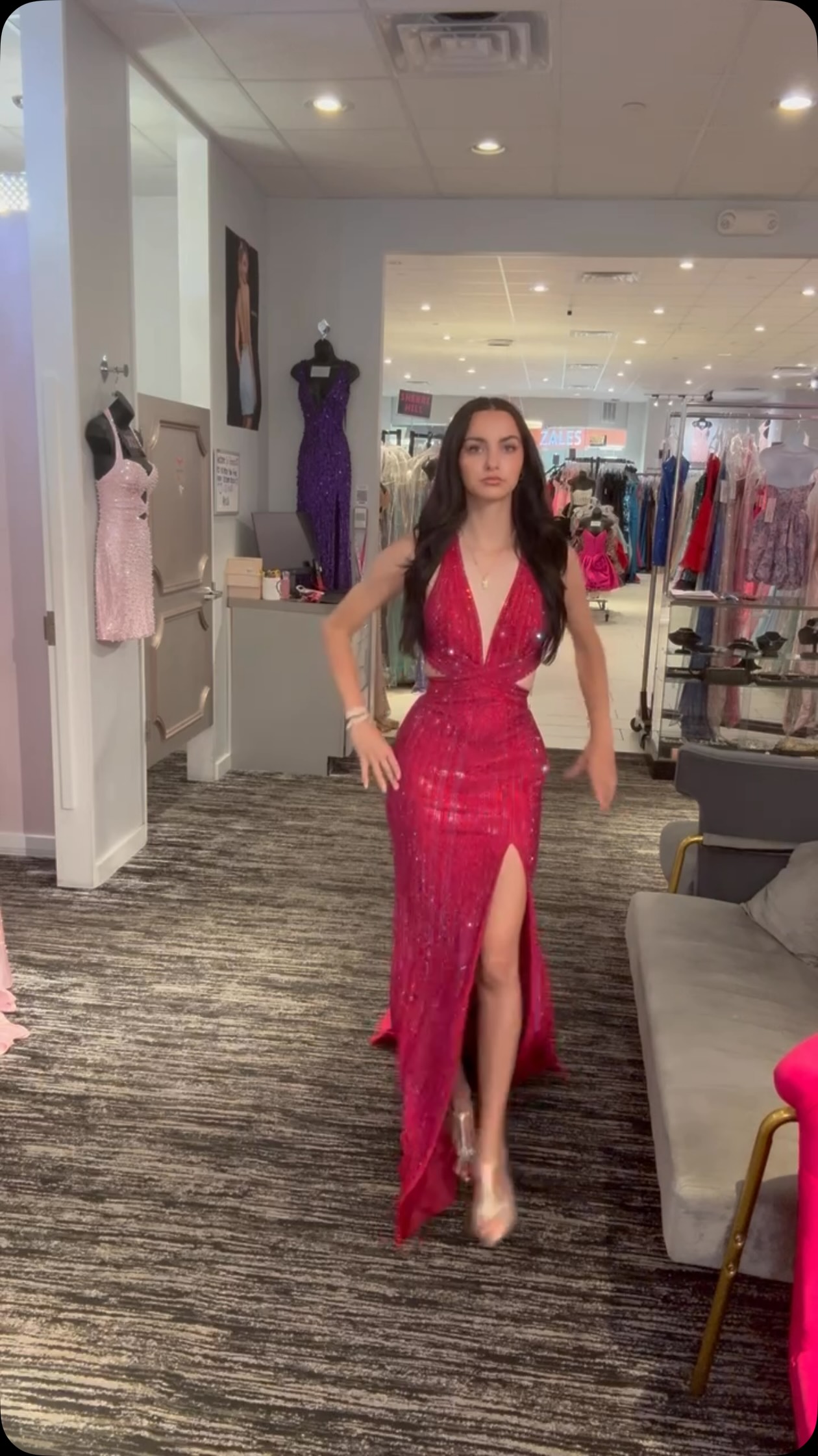 This dress understood the assignment. 💖✨ The sparkle, the fit, the cutouts… absolutely made for a main-character moment., Perfect for prom, homecoming, or any night you want ALL eyes on you. 👀, Come 
