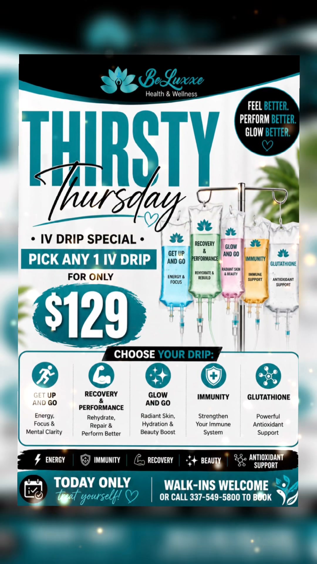 glutathione thirst 💧 THIRSTY THURSDAY IS HERE! 💧, Your body called… it wants an IV. 😉✨, Every Thursday at BeLuxxe, choose your vibe and get the boost you need:, ⚡ Get Up & Go — Energy + focus, 💪 Recovery & Performance — IPS®, Gut Lining Repair Clear skin Pack Size:90 PATCHES - 3 month supply -  SAVE £24!