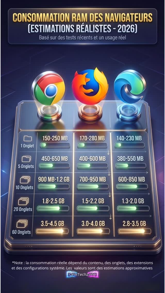 🚨 Quel navigateur bouffe toute ta RAM ? Chrome est gourmand, Firefox ...