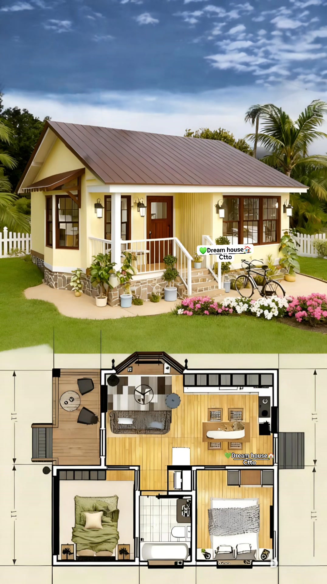 🌿A compact 2-bedroom layout with a cozy living area and functional ...