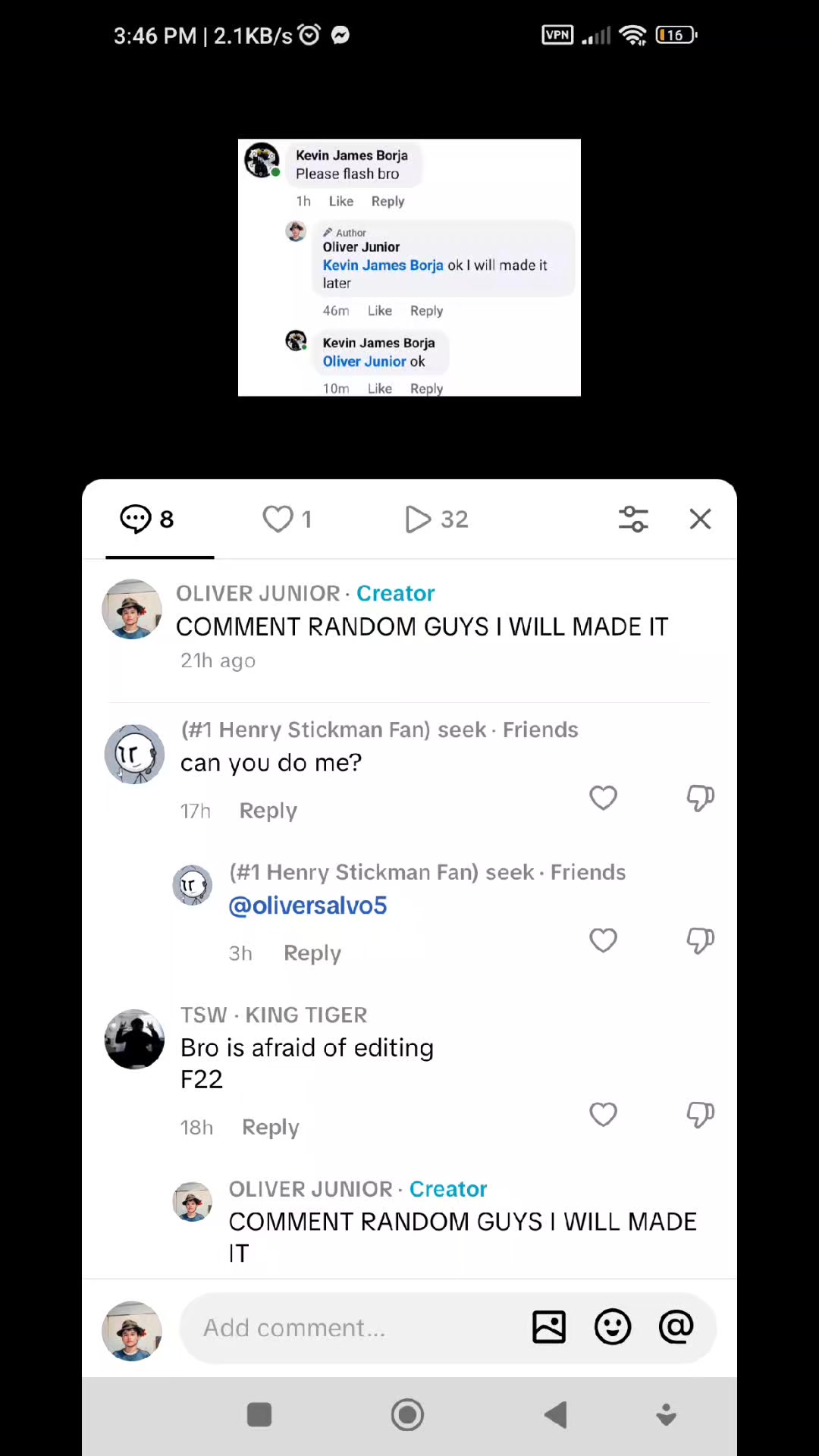 YEA SURE WHY NOT COMMENT RANDOM GUYS I WILL MADE IT | Oliver Junior ...