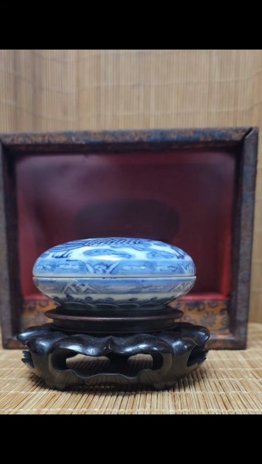 大清康熙年製青花祥龍鳳印清代泥盒／香盒