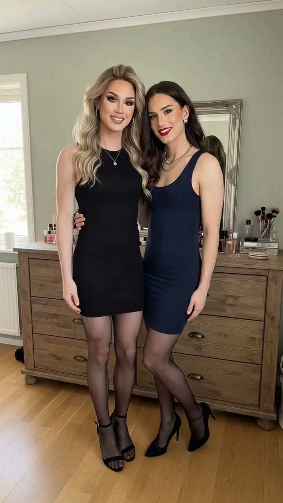 crossdressing little black dress energy is unmatched ✨ Which outfit are you picking? 👇 #crossdressing #fashionstyle #confidence #blackdress #bestfriends | CD stories and caption COLOR-White