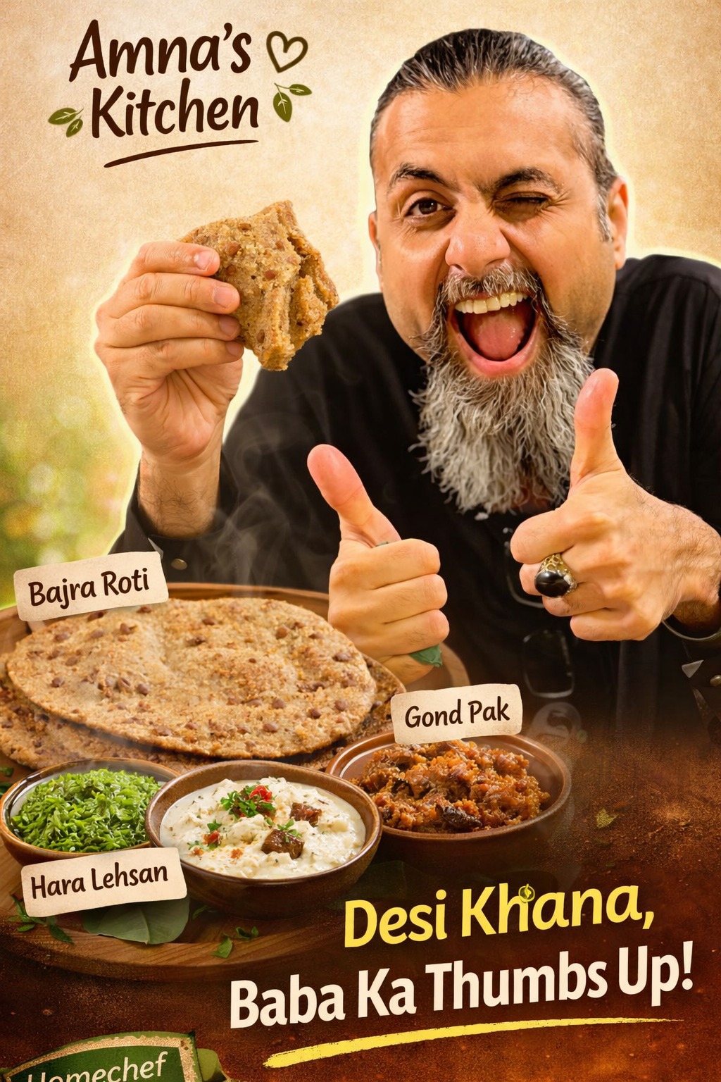Foodee Baba tries Bajra Roti, Hara Lehsan, Dahi Baingan & Gond Pak from ...
