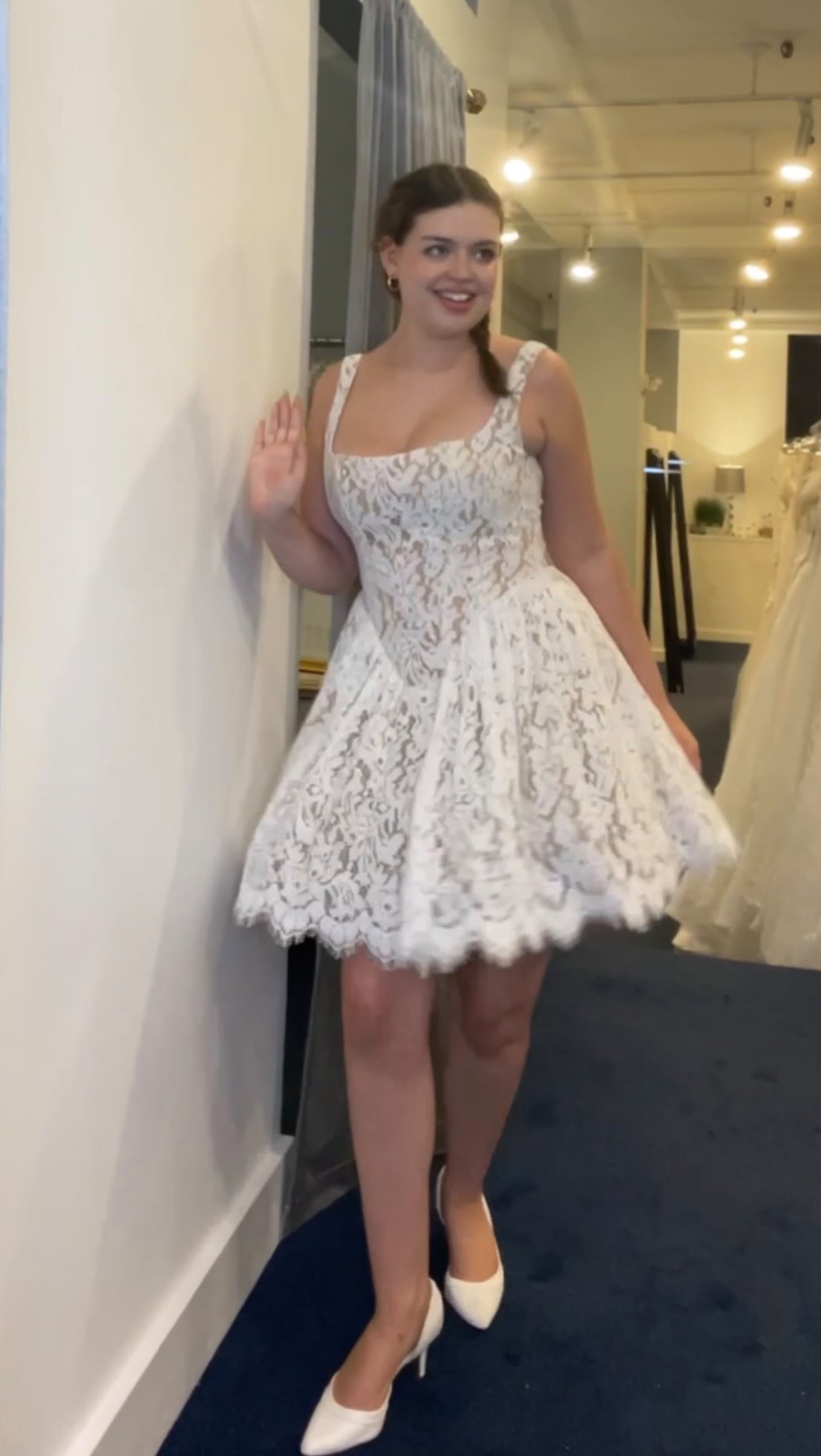 We live for an outfit change ✨, Why have one wedding day look when you can have TWO?! Switch up the vibe for the reception with a fun short dress & dance the night away! , Make an appointment to shop 