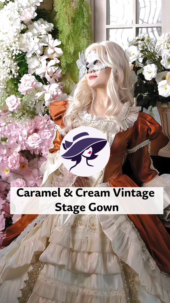 This caramel‑and‑cream color‑blocked dress is so flattering,it features a brightening color effect✨, 🛒 https://antikdress.com/products/red-velvet-cream, Perfect for masquerade balls, stage 