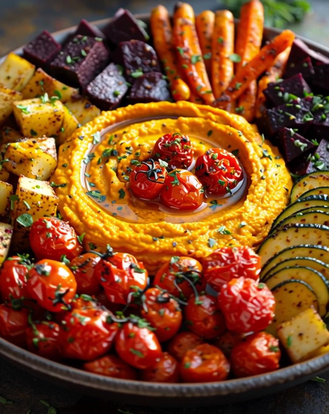 🥕 Golden Glow Bowl: Roasted Carrot-Ginger Dip & Veggie Medley 🍠 A cozy ...