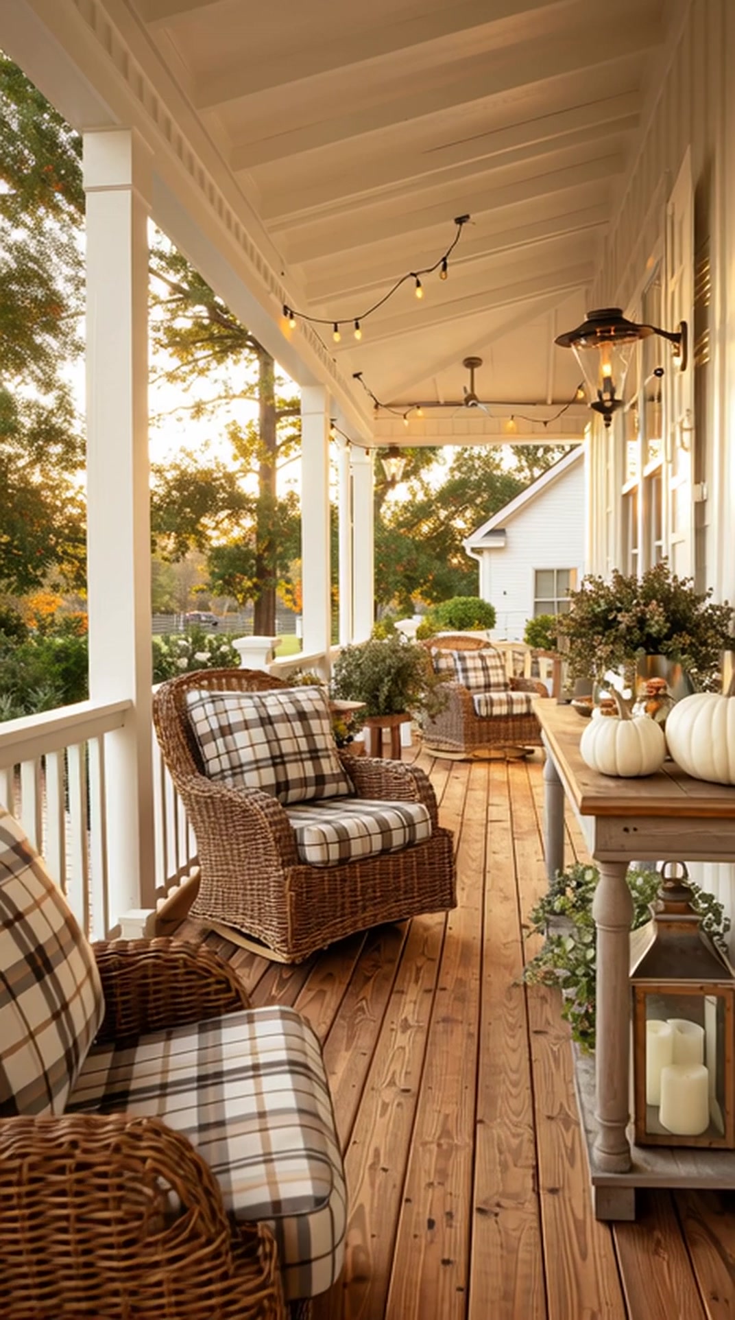 🪵 String lights, sunset glow, and a porch that says “yes I host” while ...