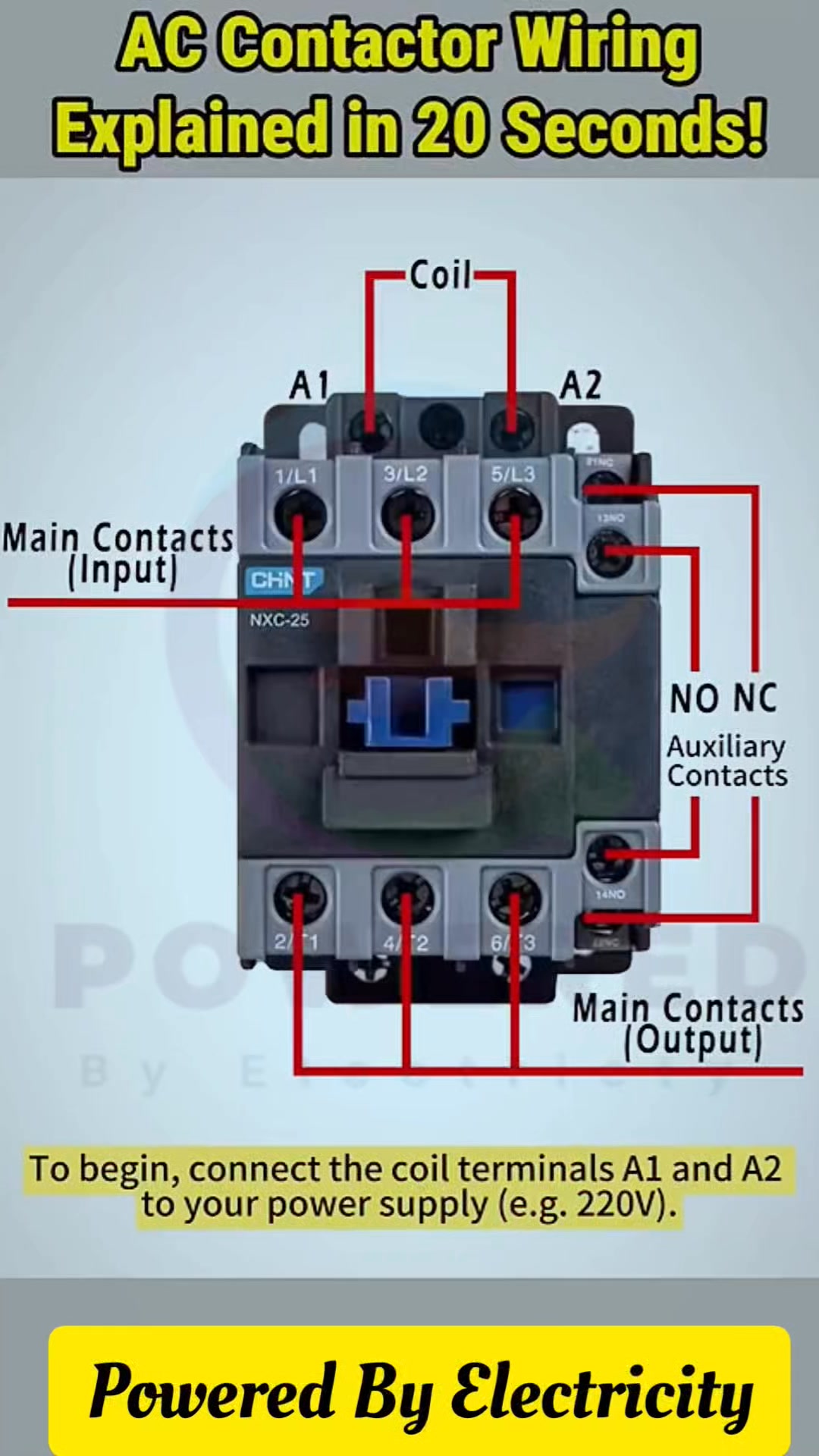 AC Contactor Wiring Explained in 20 Seconds! Electric Diagram and Work ...