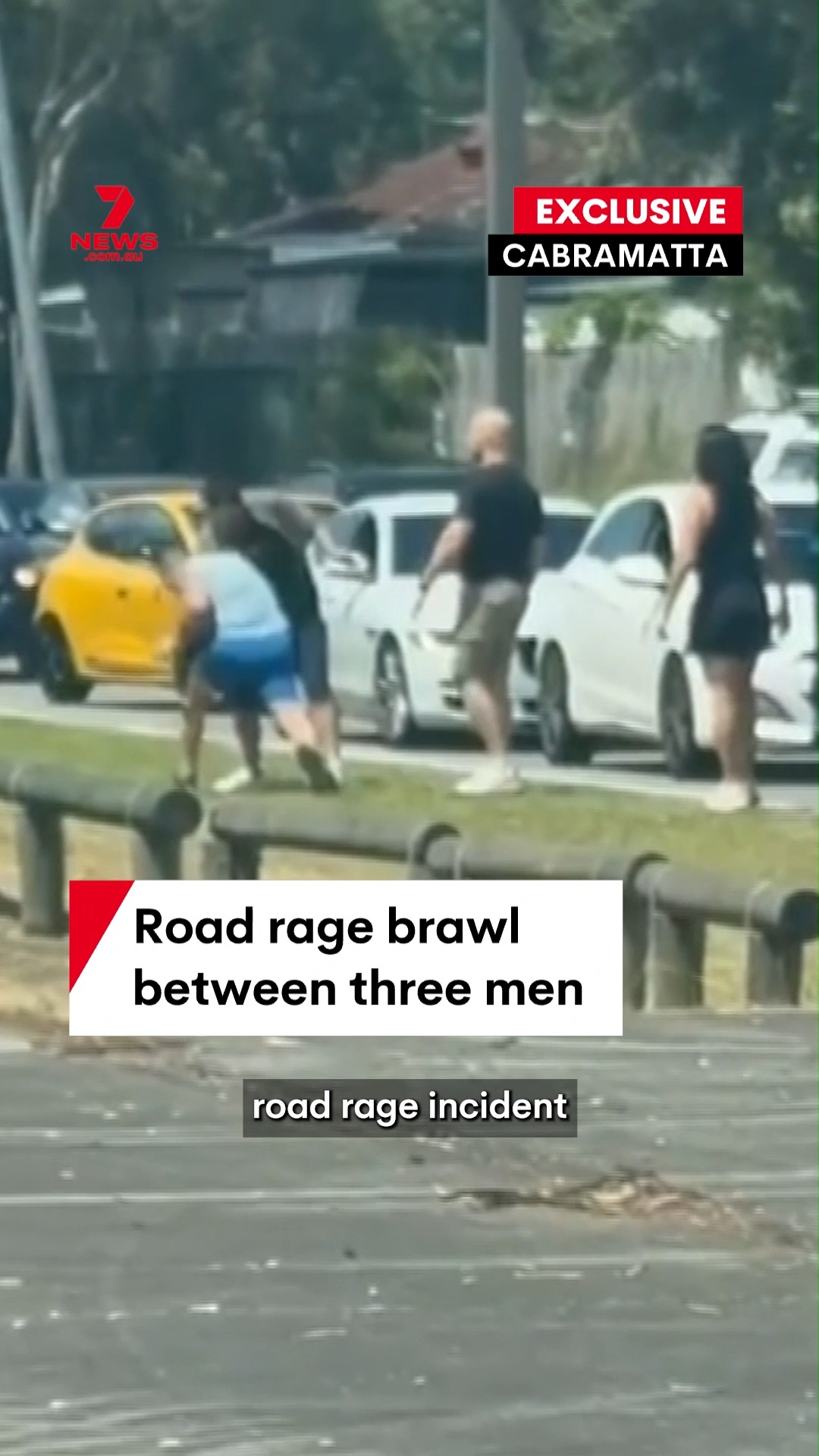 Three men have been filmed trading blows in a road rage brawl out the ...