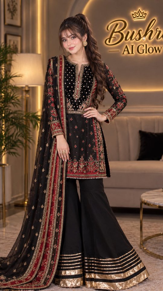 Black & Grey Embroidered Gota Work Pakistani Wedding Outfit Ideas