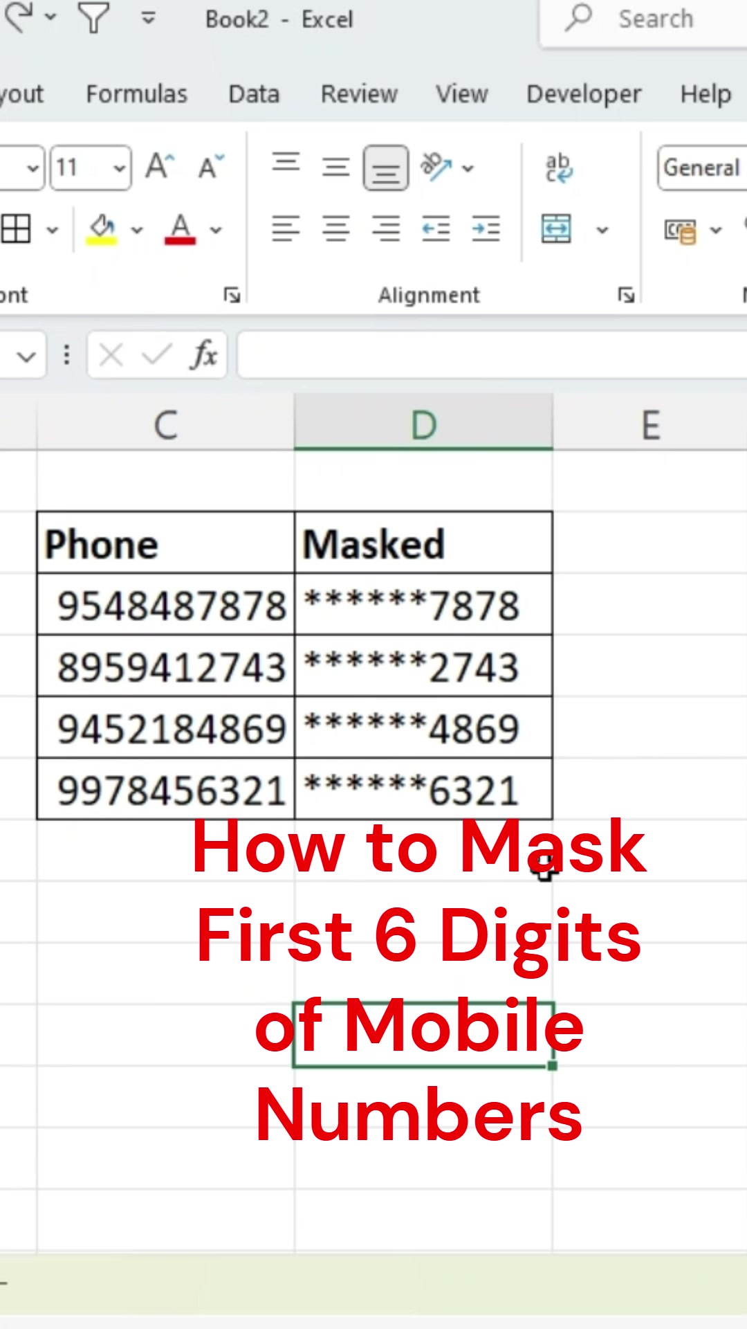 How to Mask First 5 Digits of Mobile Numbers #ExcelTips #ExcelFormula # ...