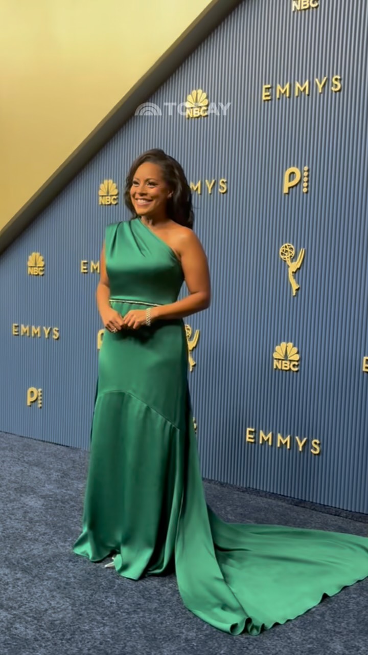 green dress emmys Sheinelle Stuns on the Red Carpet in Gown Golden