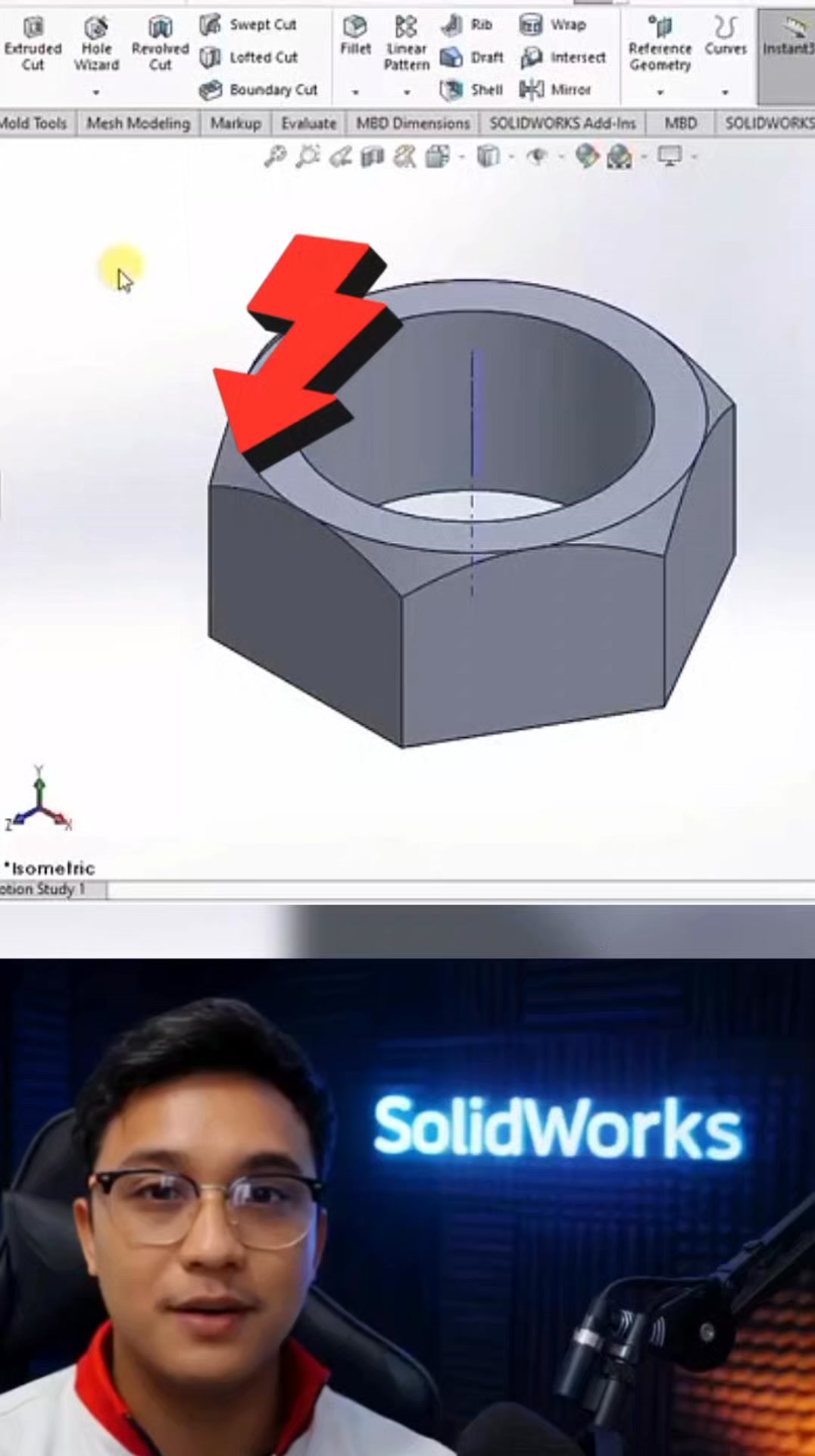 Solidworks JO - SolidWorks Nut tutorial with Extruded Cut... | Facebook