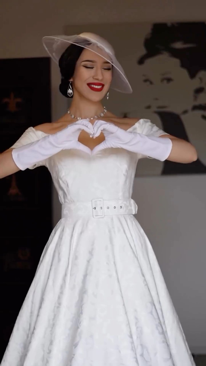 carmen dee beaded dress Perfect Monroesque vibes, thanks to our 'Dee Dee' white full circle 👗 Lovely modeled by @misspsychocat and captured by @hylaaa 📸 #weddingdress #weddingdresses #weddingdressinspo #madeinuk #retrostyle #retrofashion #britishretro Pay With:375 Qs (Silkroll Fee: $9.38) Farm Rio Open-Back Mini Lastly this darling jacket festival couture