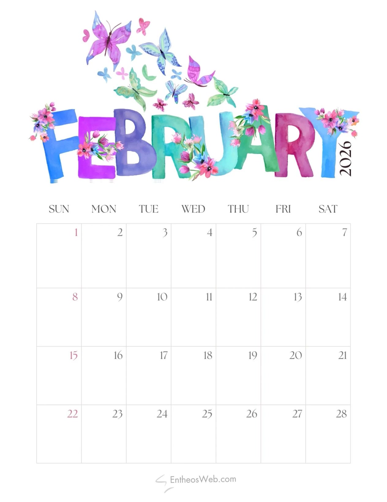February 2026 Calendar & Planner Printable PDF https://www.entheosweb ...
