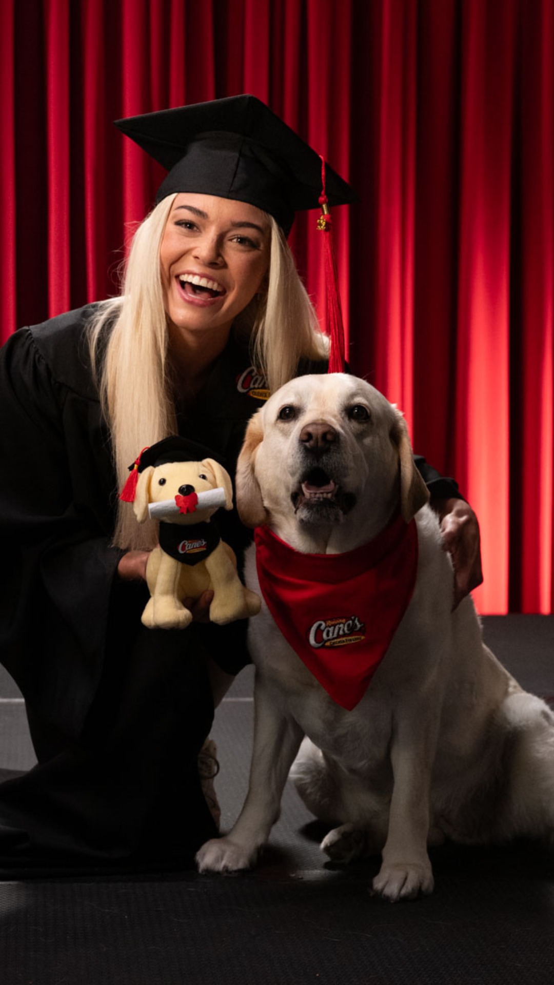livvy dunne graduation dress & Raising Cane's 2025 Grad Plush Puppy Celebration Autumn