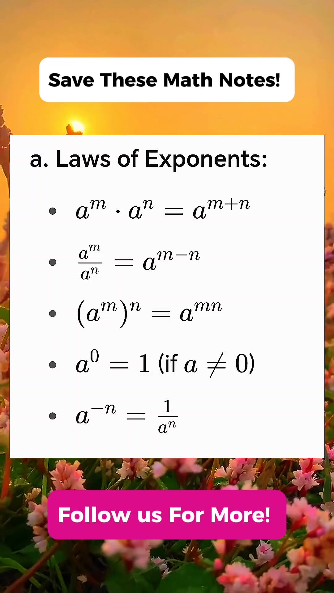 Law of Exponents Math Notes | Math Tricks Tutorial