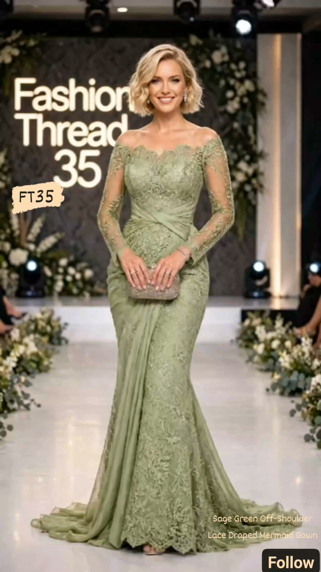 accessories for green lace dress Sage Off-Shoulder Draped Mermaid Gown, Fabric: Sage green lace with sheer illusion tulle drape., Neckline: Off-shoulder scalloped lace sweetheart., Sleeves: Long sheer lace sleeves with Then look no further