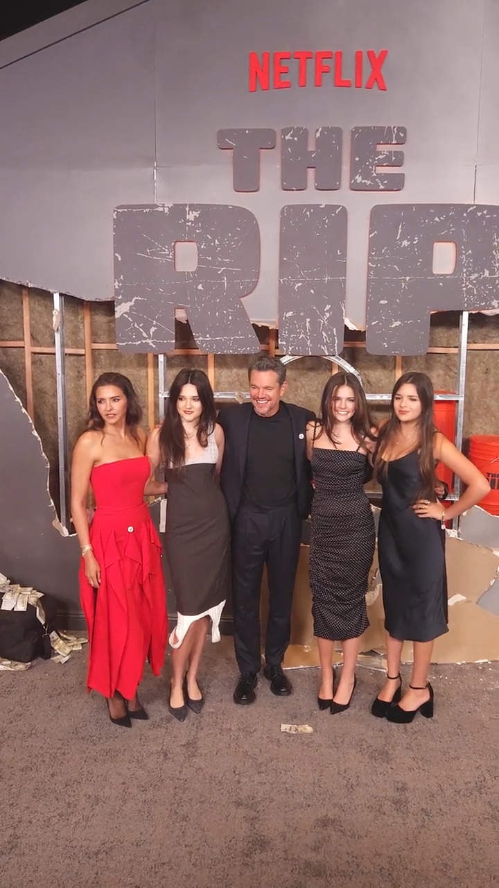 Matt Damon looked joyful as he was joined in a rare outing by three of ...