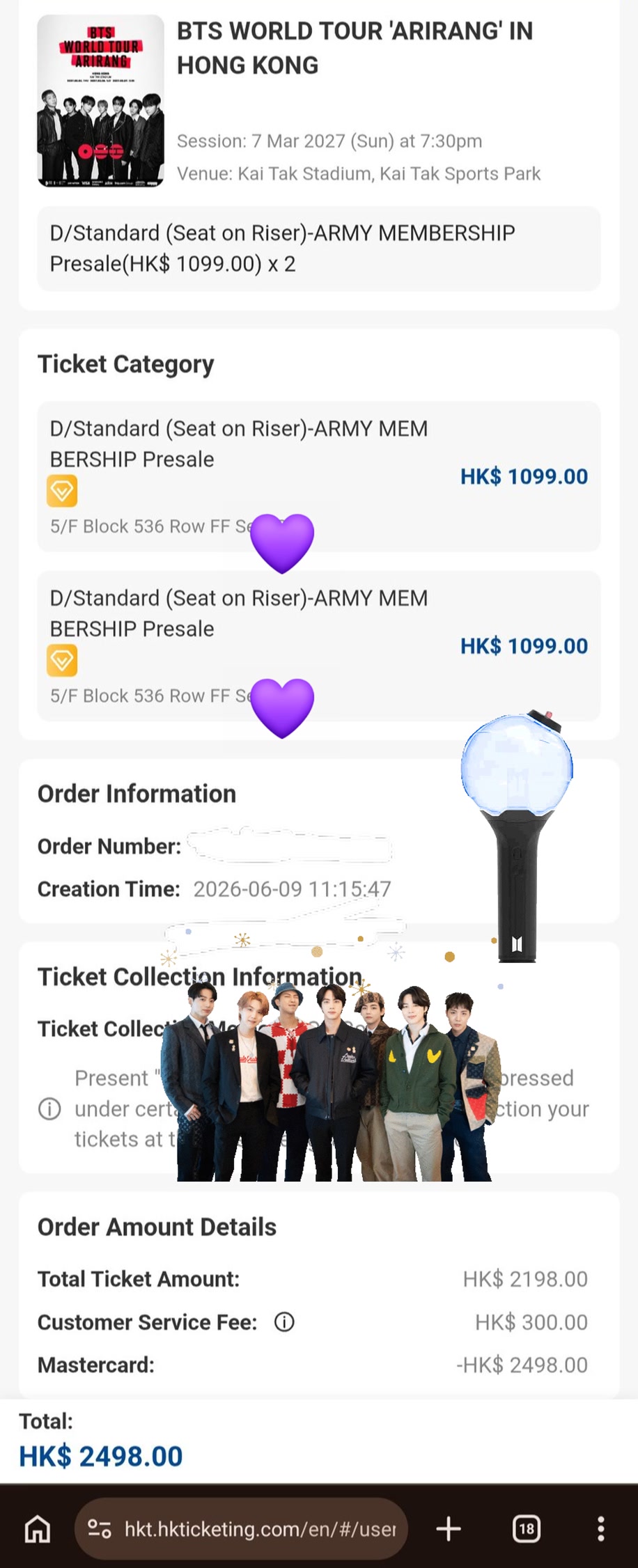 Secured 2 tickets for HK #BTS #BTS_ARIRANG #BTSinHongKong #BTSジン