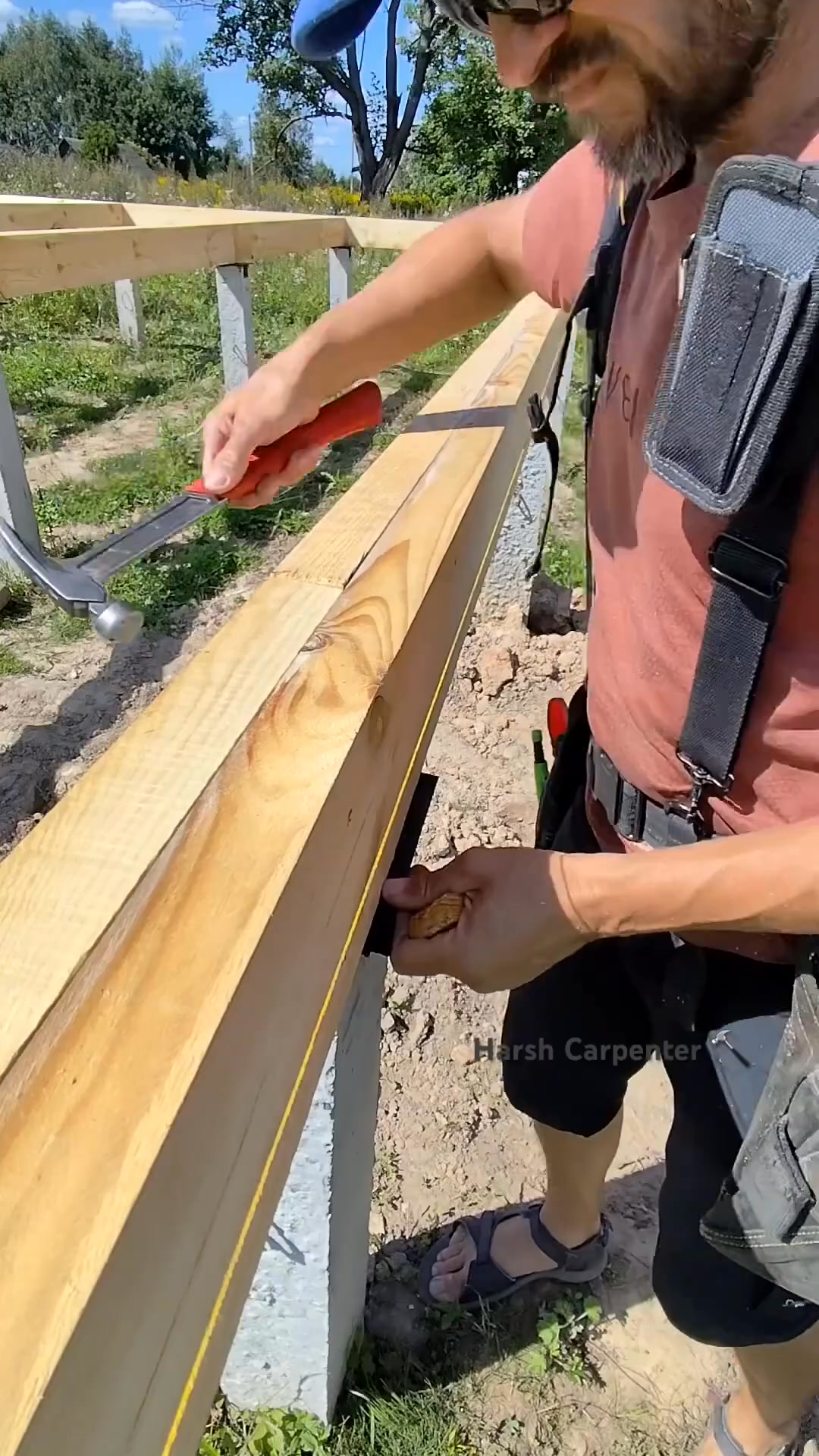 Aligning The Timber With a String and Wedges #diy #roof #wood # ...