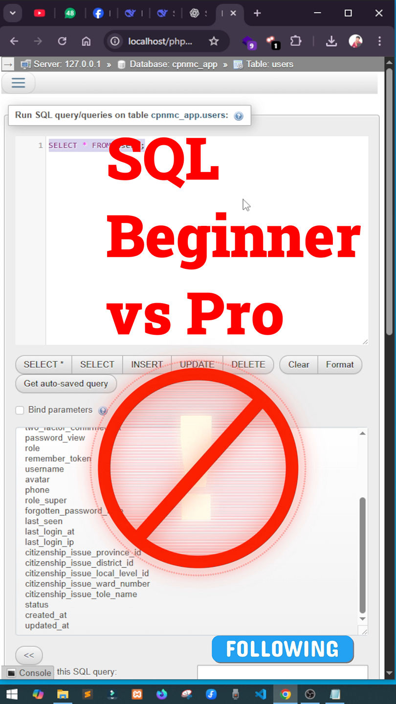 SQL Beginner vs Pro 😎 SELECT * vs Specific Columns Most developers ...
