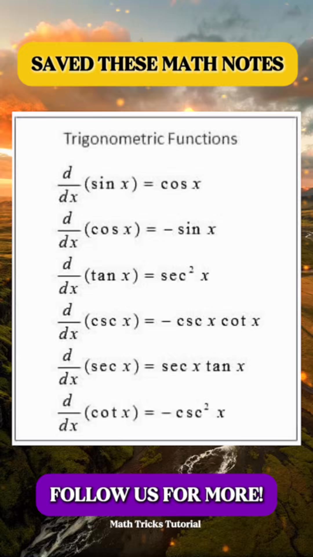 TRIGONOMETRIC FUNCTIONS Math Notes | Math Tricks Tutorial | Facebook