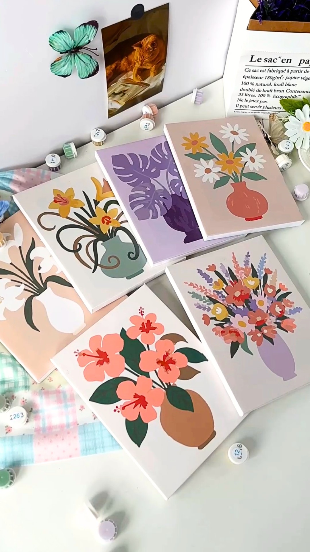 Figured'Art Mini Peinture par Numéro Adulte 20x20cm avec cadre Fleur d'Eglantier - Petit Format Kit de Loisir Créatif DIY Numéro d'Art Complet