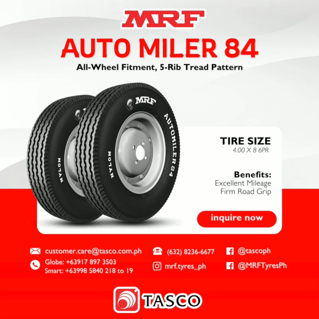 たつや What is the model of MRF tire with size 4.50 x 12?