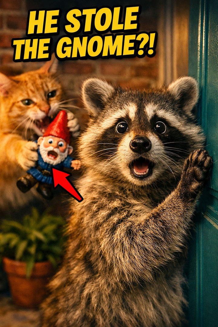 Cat vs Raccoon: Who Gets the Garden Gnome? 🤯😺 #cat #ai #shorts | Ring ...