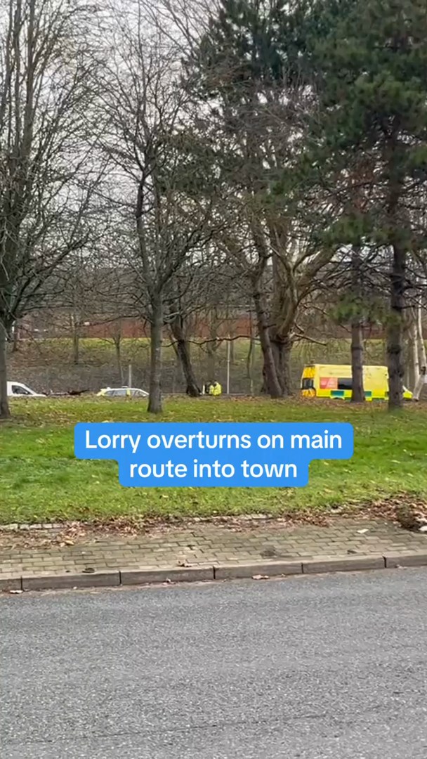 Part of a main route into a town centre has been closed after a lorry ...