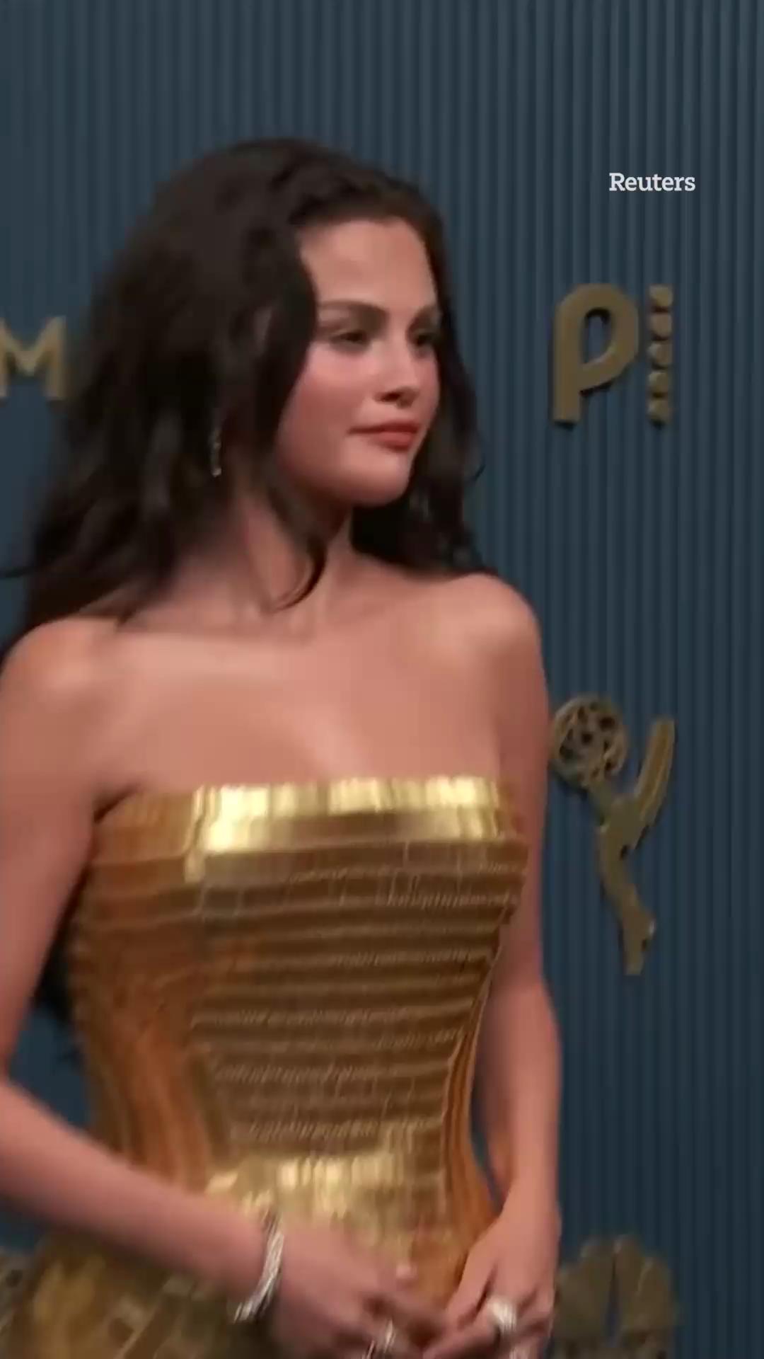 selena gold dress Gomez glimmers in golden gown on Emmys red carpet | The US Sun - News selena gomez golden globes 2026