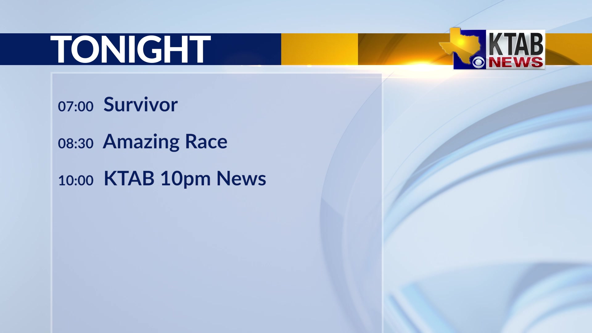 Prime-Time Lineup (October 8, 2025) | KTAB News | Facebook