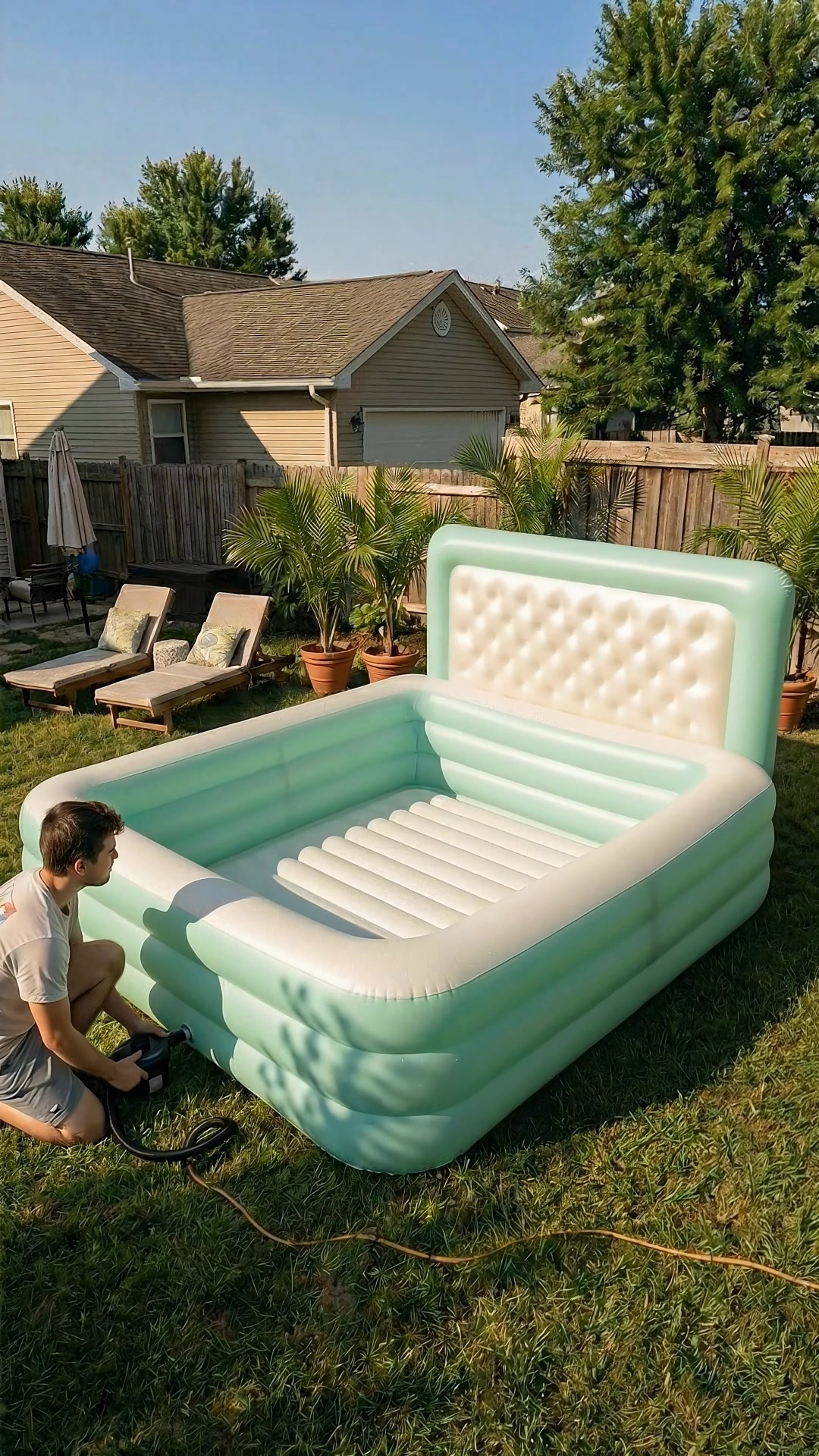 Imagine explaining your Inflatable bed pool to guests 🤣 | Think Art ...