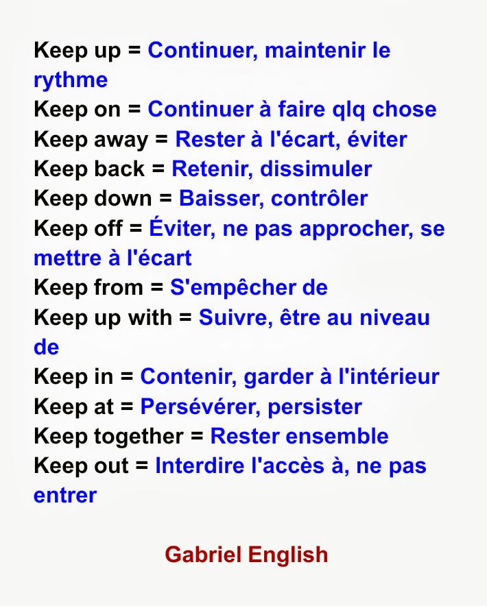 Quelques phrasal verbs utiliser en anglais avec le verbe "" Keep "" # ...