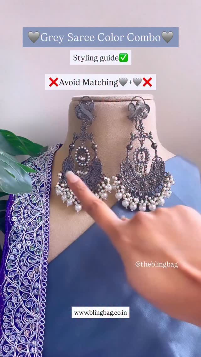 jewellery for grey dress Stop matching with boring colours ❌, Grey loves contrast, not copies 😉, Add pop shades & statement jewellery, And let your outfit do the talking ✨, Shop from👇🏻, 🌹Pay Day Sale🌹, valid till 4th contrast jewellery with grey dress