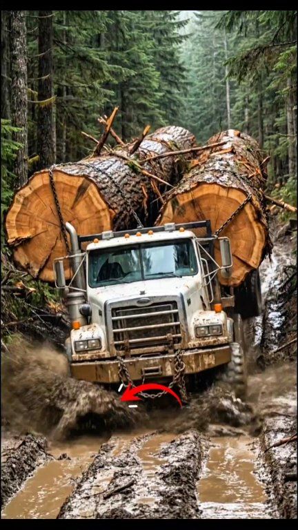 Massive log truck through extreme muddy road. 🪵🚛 #ExtremeWork # ...