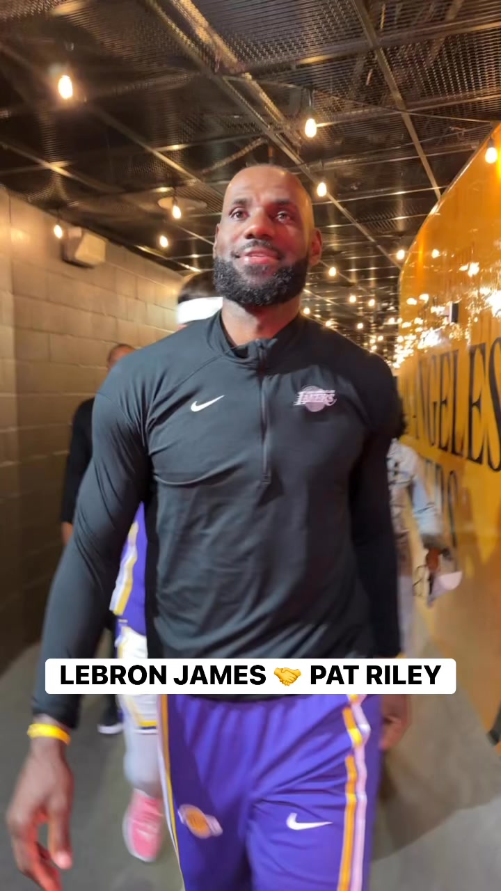 LeBron James greets Pat Riley following his Lakers statue reveal! | NBA ...